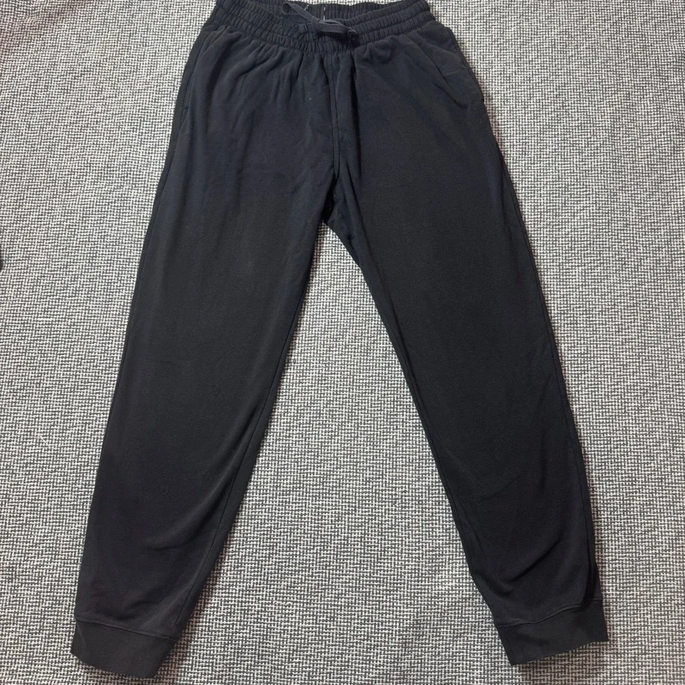 Mens Black Fleece Lined Joggers Drawstring Sweatpants Small